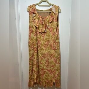Handmade linen blend Floral Sleeveless midi Dress Size L
